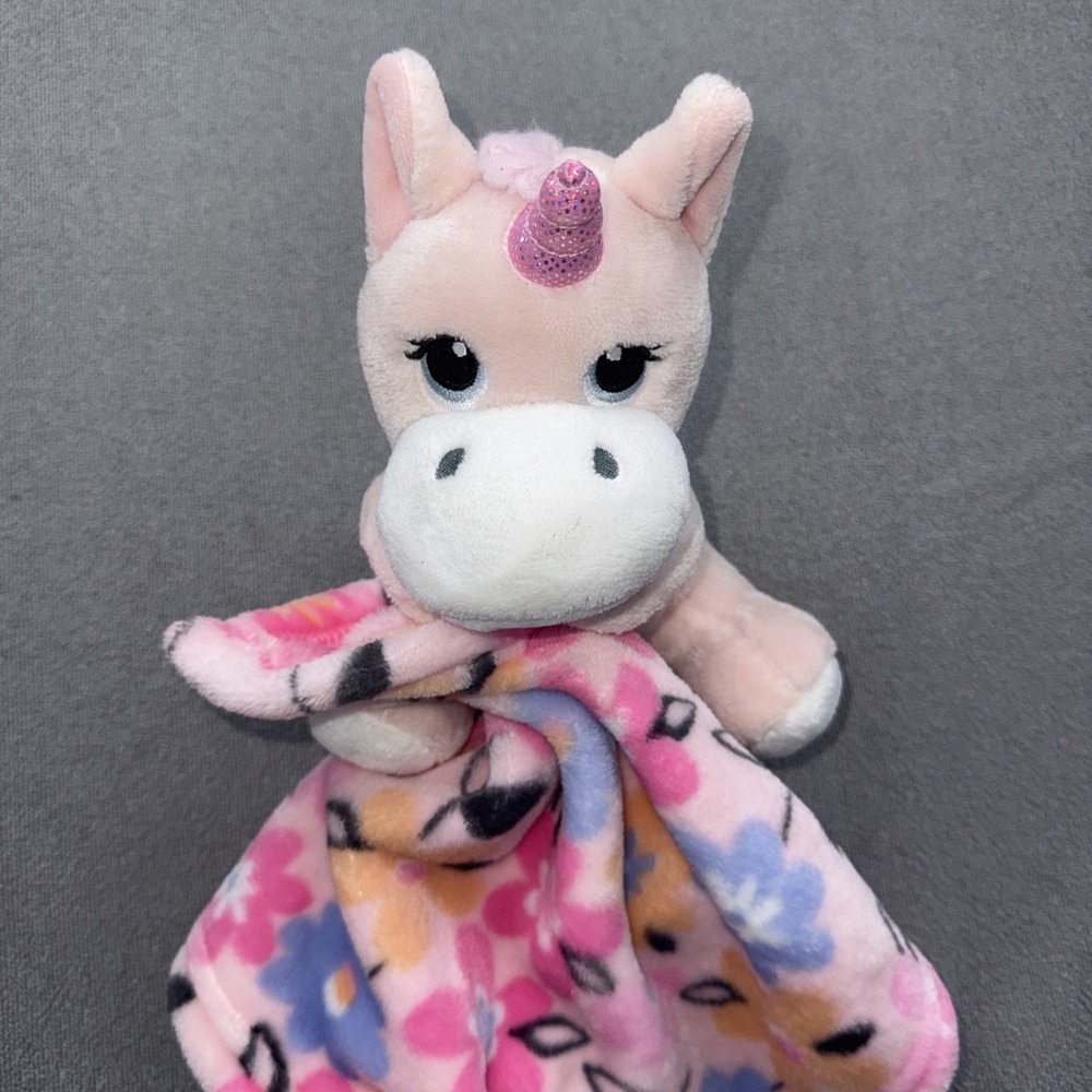 Little Beginnings Baby Girl Unicorn Pink Floral Lovey Security Blanket Plush
